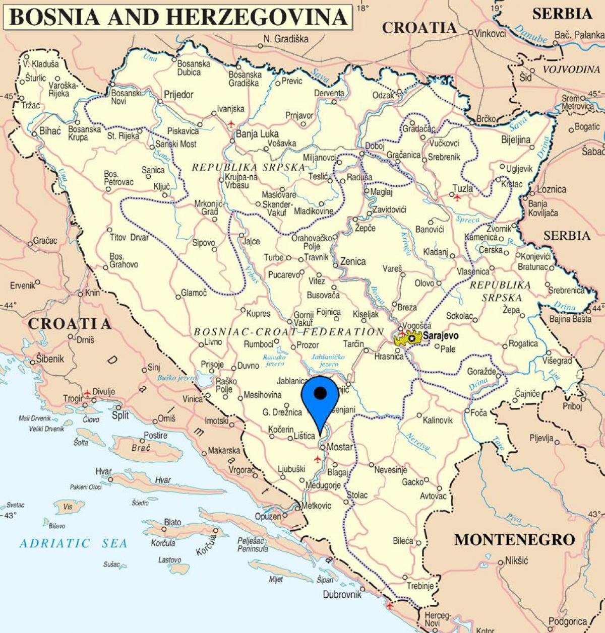 mapa ng mostar Bosnia Herzegovina