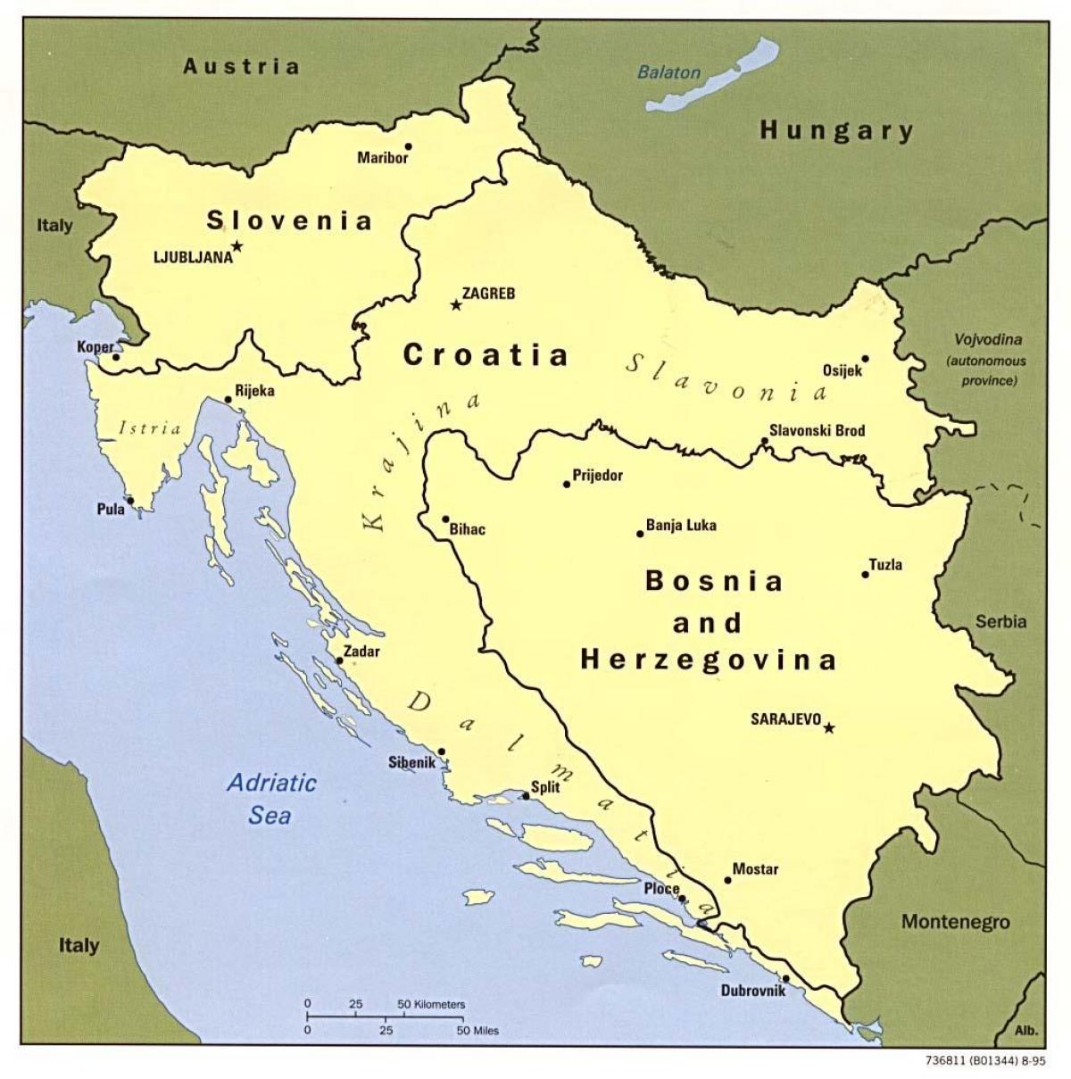 mapa ng Bosnia at Herzegovina at mga nakapaligid na mga bansa